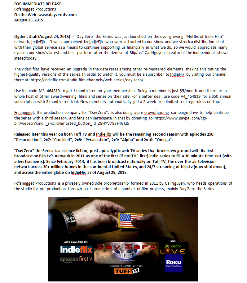 indieflix day zero distribution webseries